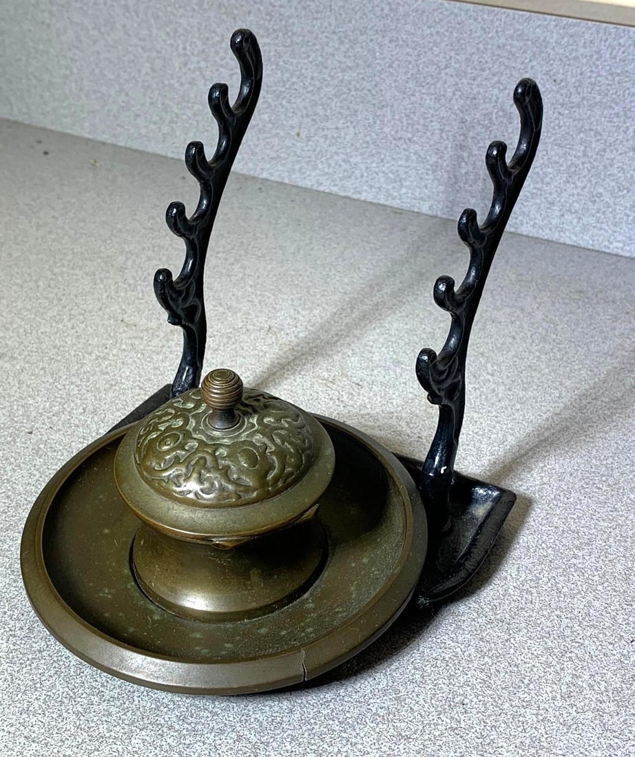 Inkwell with Pen Holder. Glass Vessel is Broken: Inkwell with Pen Holder. Glass Vessel is Broken. Our in-house shipping is available. Pickup is Thursday, November 2nd from 10am to 4pm in Cincinnati, Ohio 45230. (THIS IS THE ONLY PICKUP WINDOW) or we