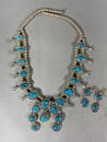 Large Native American Sterling Silver Squash Blossom Necklace with Matching Earrings.