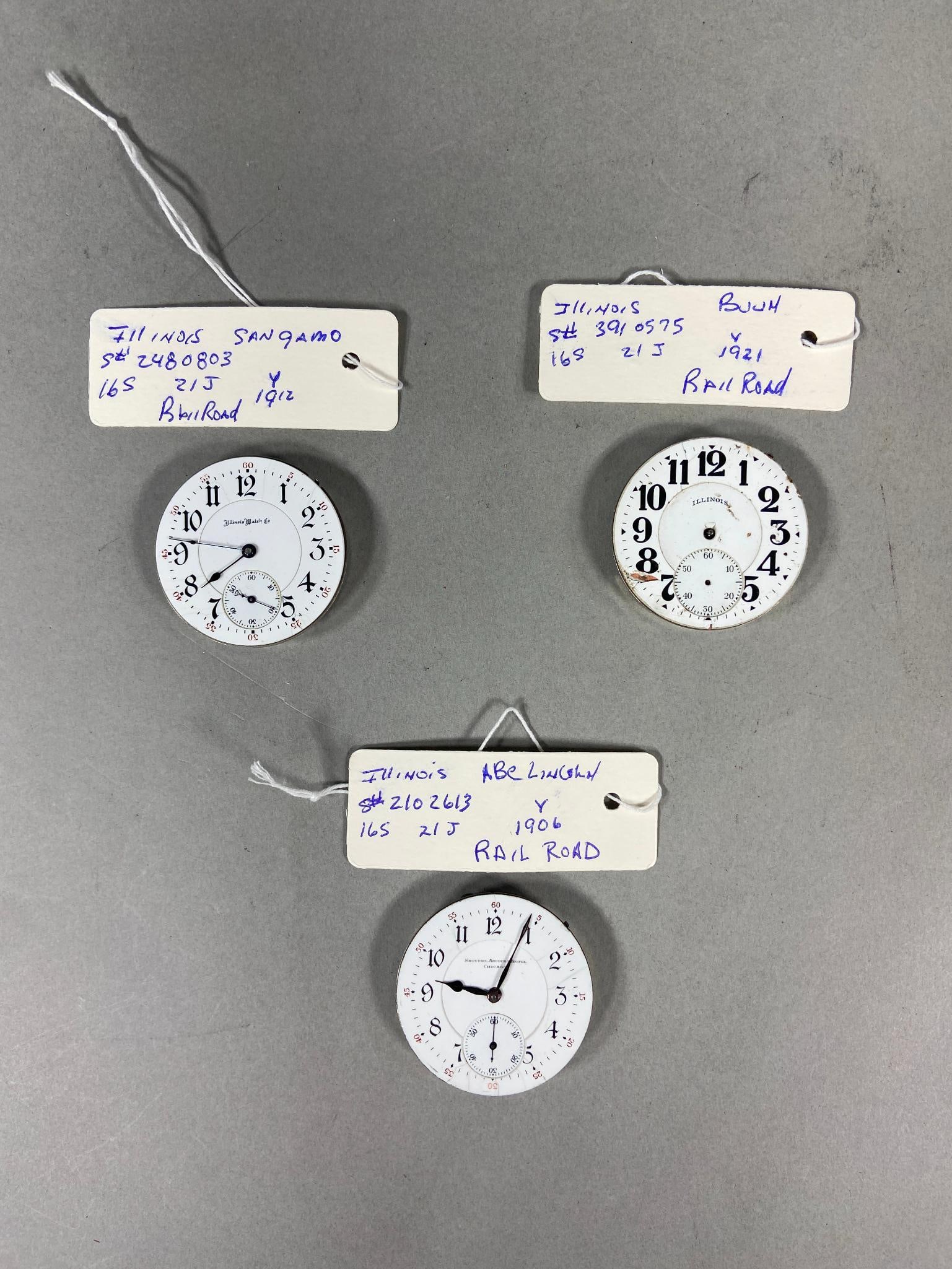 3 Illinois Railroad Watch Movements. (1 of 20)