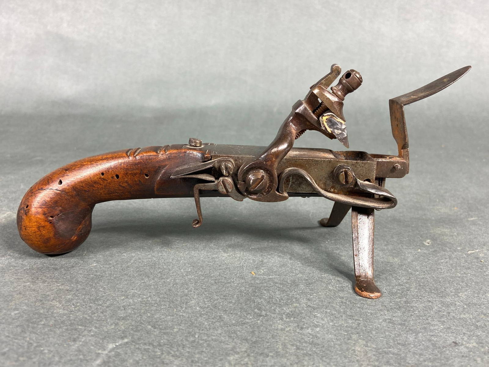 18th Century Flintlock Tinder Pistol Fire Starter. Auction