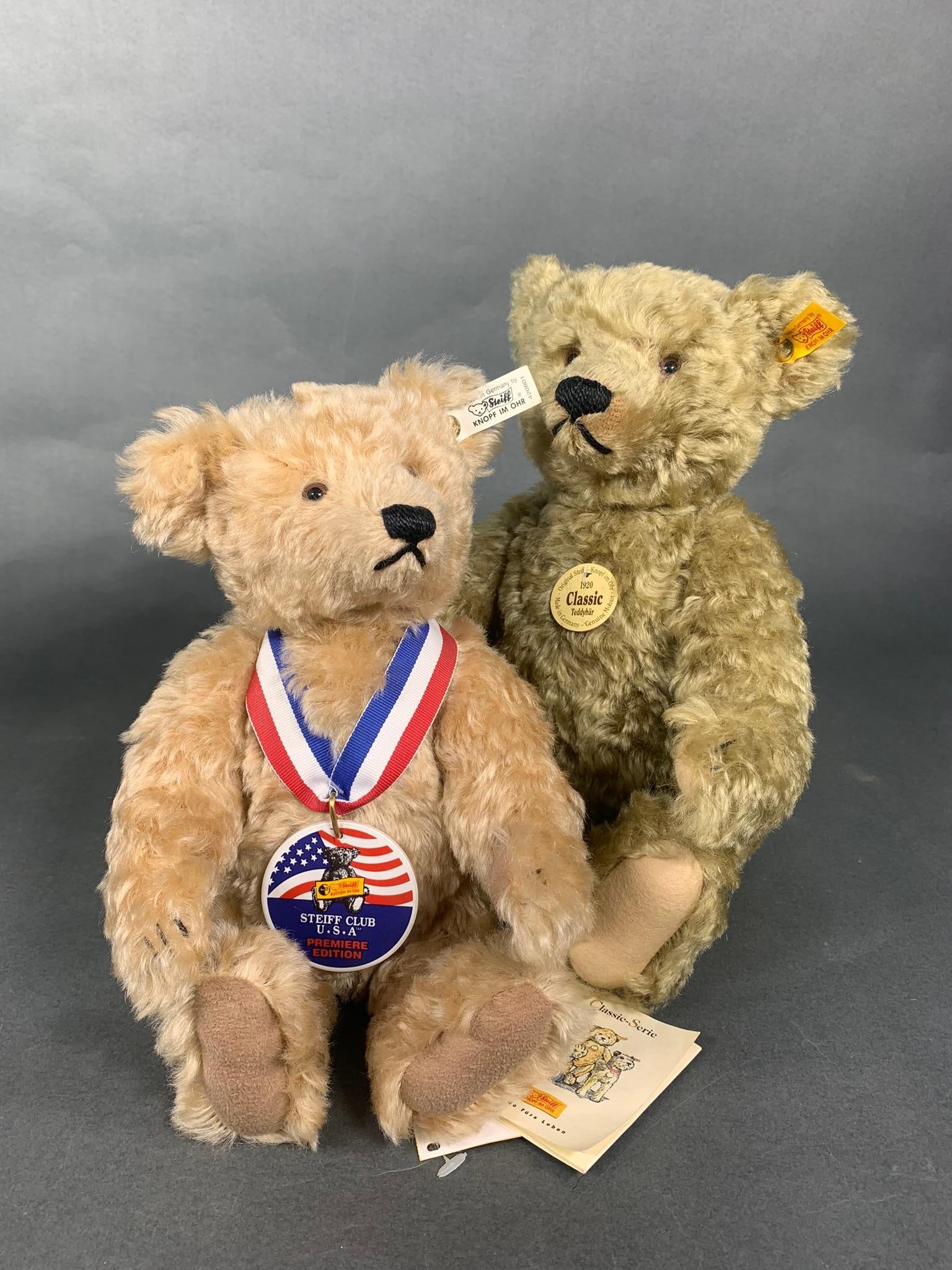2 Vintage Steiff Teddy Bears: 2 Vintage Steiff Teddy Bears. To see up to 100 photos of this lot, please find this sale on LiveAuctioneers. In-house shipping is available. Pickup is Friday, April 5th from 12pm to 7pm in Carroll, Oh