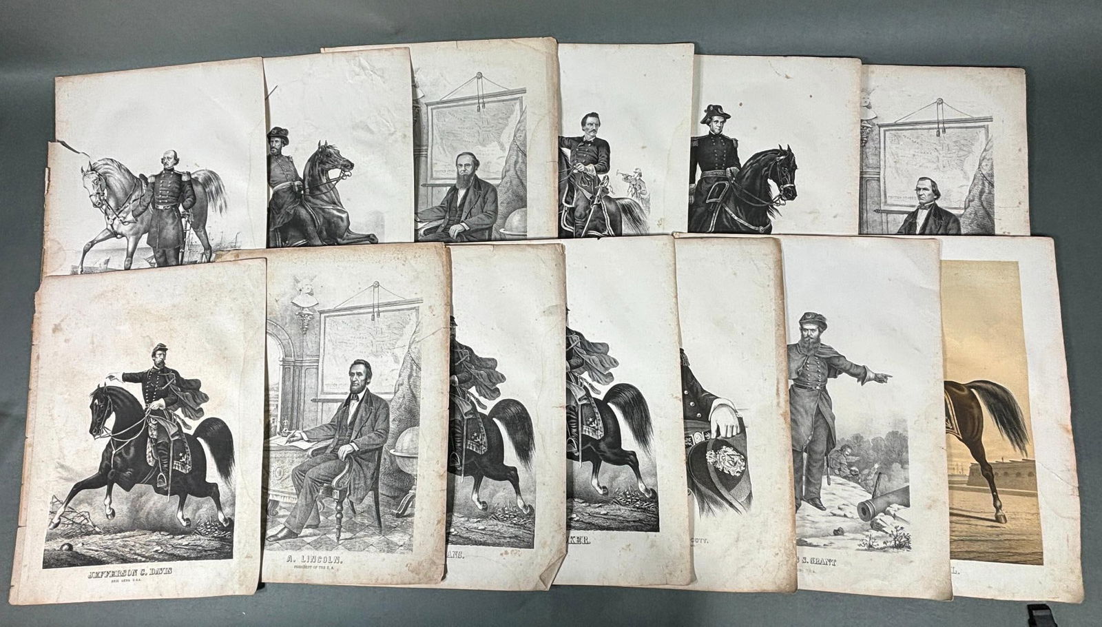 CIVIL WAR LITHOGRAPHS EHRGOTT, FORBRIGER, & CO, GIBSON & CO.: 13 lithographs published during the Civil War between 1862 and 1864 and featuring U.S. generals and politicians. Seven are identified on the lithographs as having been published by Ehrgott, Forbriger