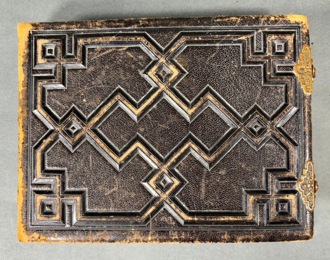 CIVIL WAR PENNSYLVANIA CDV PHOTO ALBUM - TIONESTA, WARREN, JAMESTOWN, N.Y. ETC: Untouched Civil War period CDV and tintype album that appears to focus primarily on the Shriver family ot Tionesta, Pennsylvania. Other backmarks include, Warren, Oil City, Meadville in Pennsylvania, 