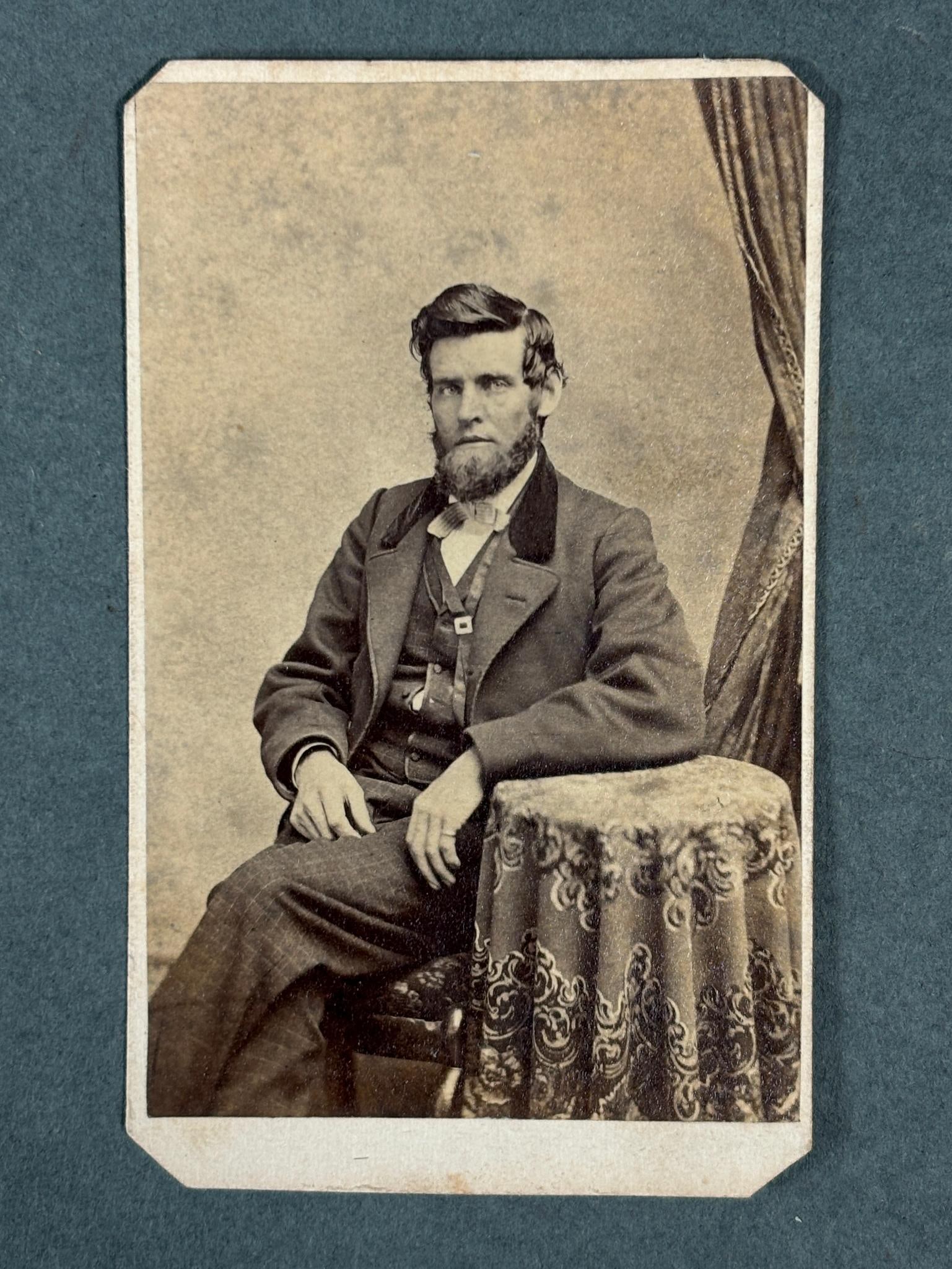 CDV CALIFORNIA GOLD MINER KILLED MINING ACCIDENT: Civil War era CDV of Levi Woodbury Dodge a California gold miner who was killed in a mining accident on February 1, 1866.at Cox's Bar, California. Dodge was originally from New Boston, New Hampshire. 