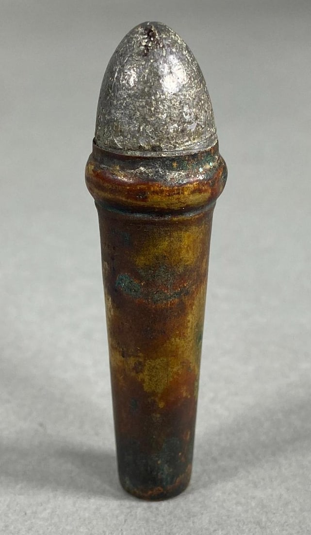 CIVIL WAR SCARCE CONVEX BASE BURNSIDE CARTRIDGE: Civil War original .54 Burnside cartridge with a scarce convex base. Non dug. In-house shipping is available. Pickup is Monday, April 29th from 11 am to 3 pm in Carroll, Ohio 43112 or we will provide 