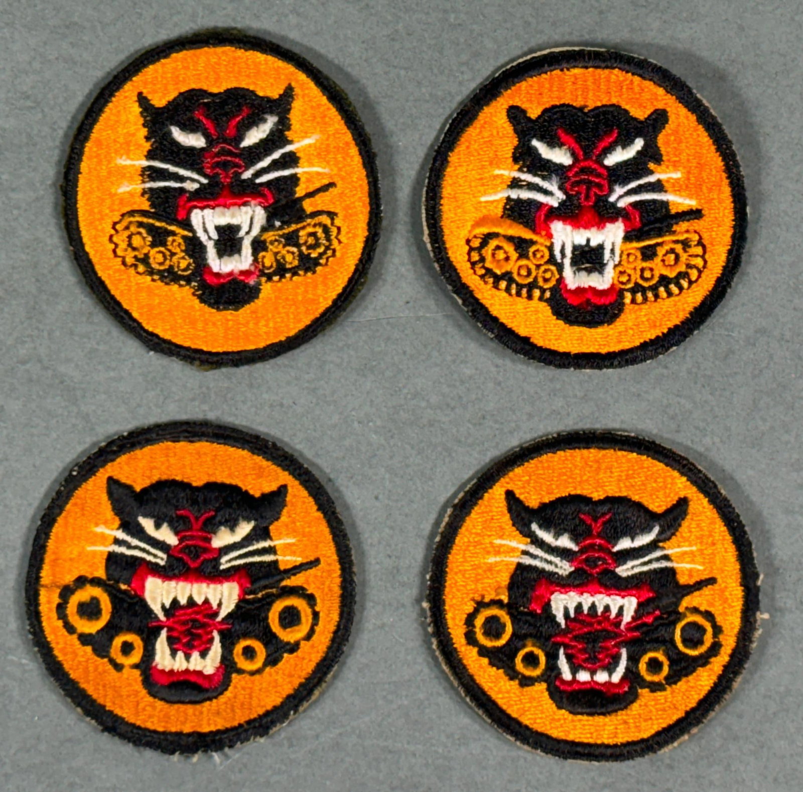 WWII U.S. ARMY TANK DESTROYER PATCH LOT 4&8 WHEEL: World War Two United States Army Tank Destroyer patch lot including two 4 wheel examples and two 8 wheel examples. In-house shipping is available. Pickup is Monday, April 29th from 11 am to 3 pm in Ca