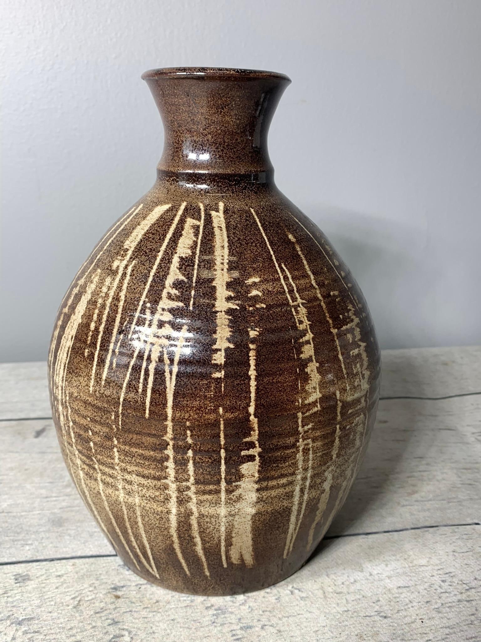 Helene Dwyer (1933 - 1998) Studio Art Pottery Vase: No Chips or Cracks. Signed and Dated 1964. Helene Dwyer was known for her stoneware pottery. She studied with Bernard Leach in England. Instructor at Ohio Dominican, CCAD, Columbus Cultural Arts Cente
