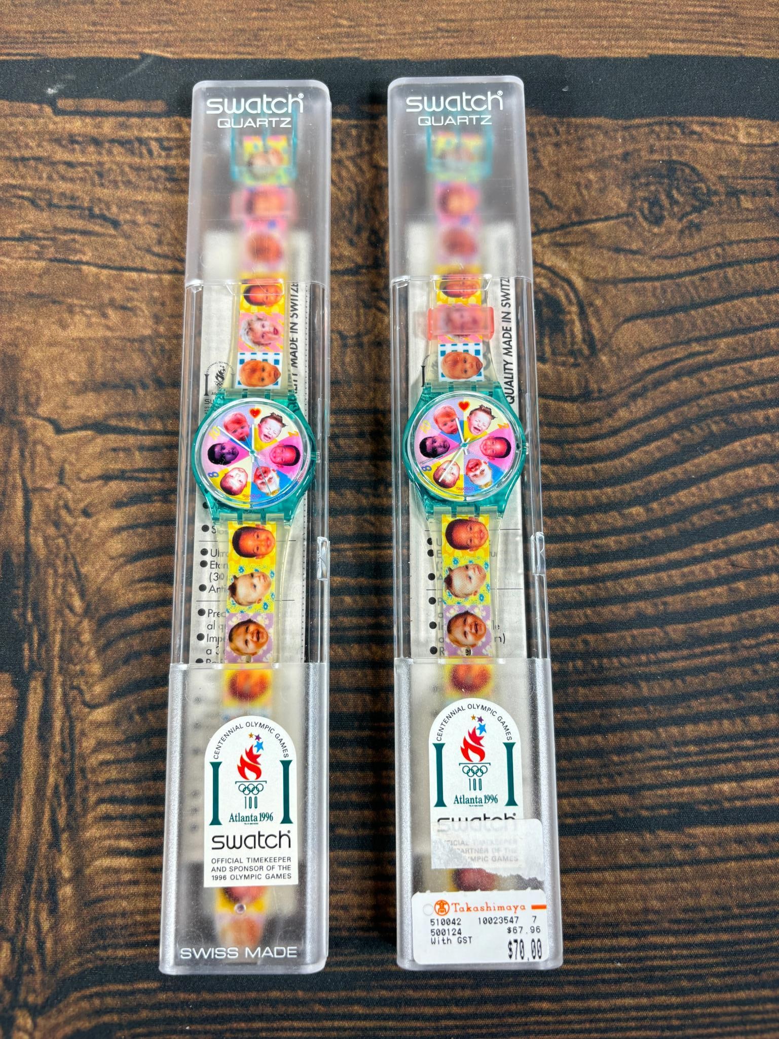 Pair of Vintage Swatch Watches; Both Sweet Baby: In original packaging. Never worn. In-house shipping is available. Pickup is Friday, August 9th from 11 am to 7 pm at our offices in Carroll, OH 43112 or we will provide in-house shipping for this ite