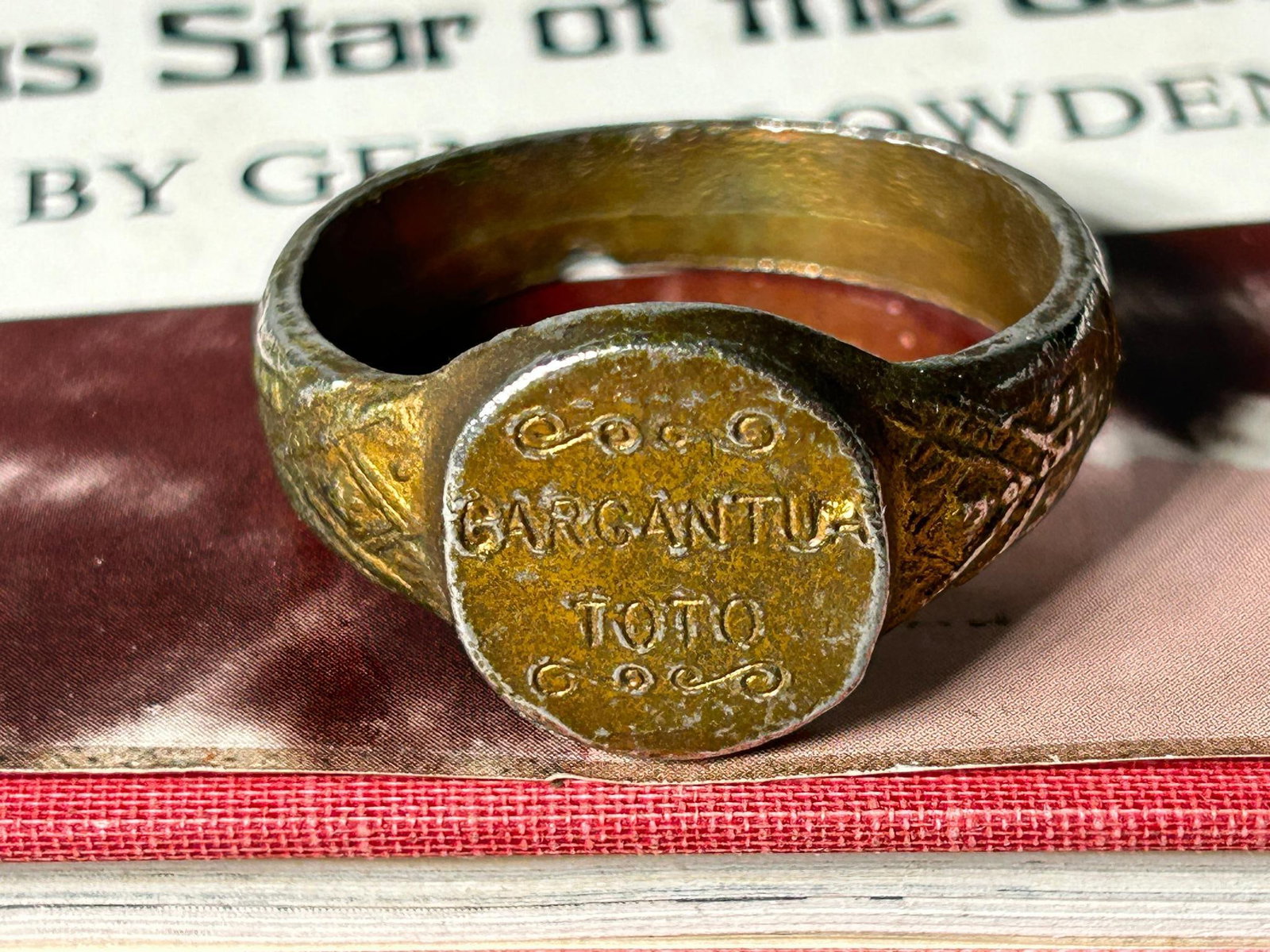 Gargantua & Toto Giant Circus Ring - Famous RIngling Brothers Gorilla: Giant Gargantua - Toto circus ring. Souvenir ring sold by the circus. The ring measures approx. 1.25" in diameter. Accompanying this ring is the book "Gargantua Circus star of the Century" by Gene Plo