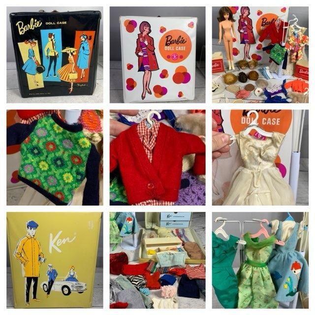 Vintage Group of Two Barbie Cases and a Ken Case: *One Barbie Case has a doll, clothing and accessories as shown. The Ken Case is full of clothing as shown. In-house shipping is available. Pickup is Friday, August 9th from 11 am to 7 pm at our office