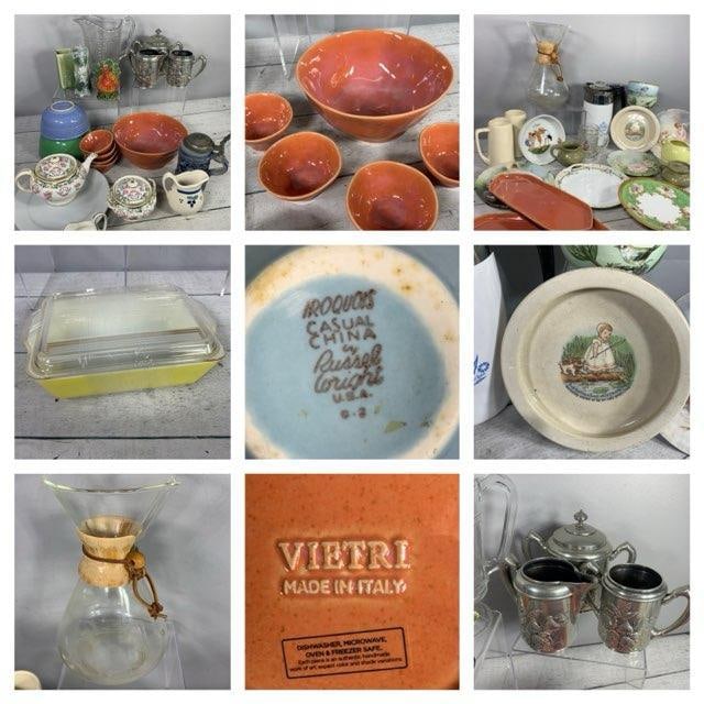 Group Lot of Vintage Porcelain, Rookwood, Silverplate, Glass, Vietri Pottery, Russel Wright and More: In-house shipping is available. Pickup is Friday, August 9th from 11 am to 7 pm at our offices in Carroll, OH 43112 or we will provide in-house shipping for this item. Once packed up we will send you