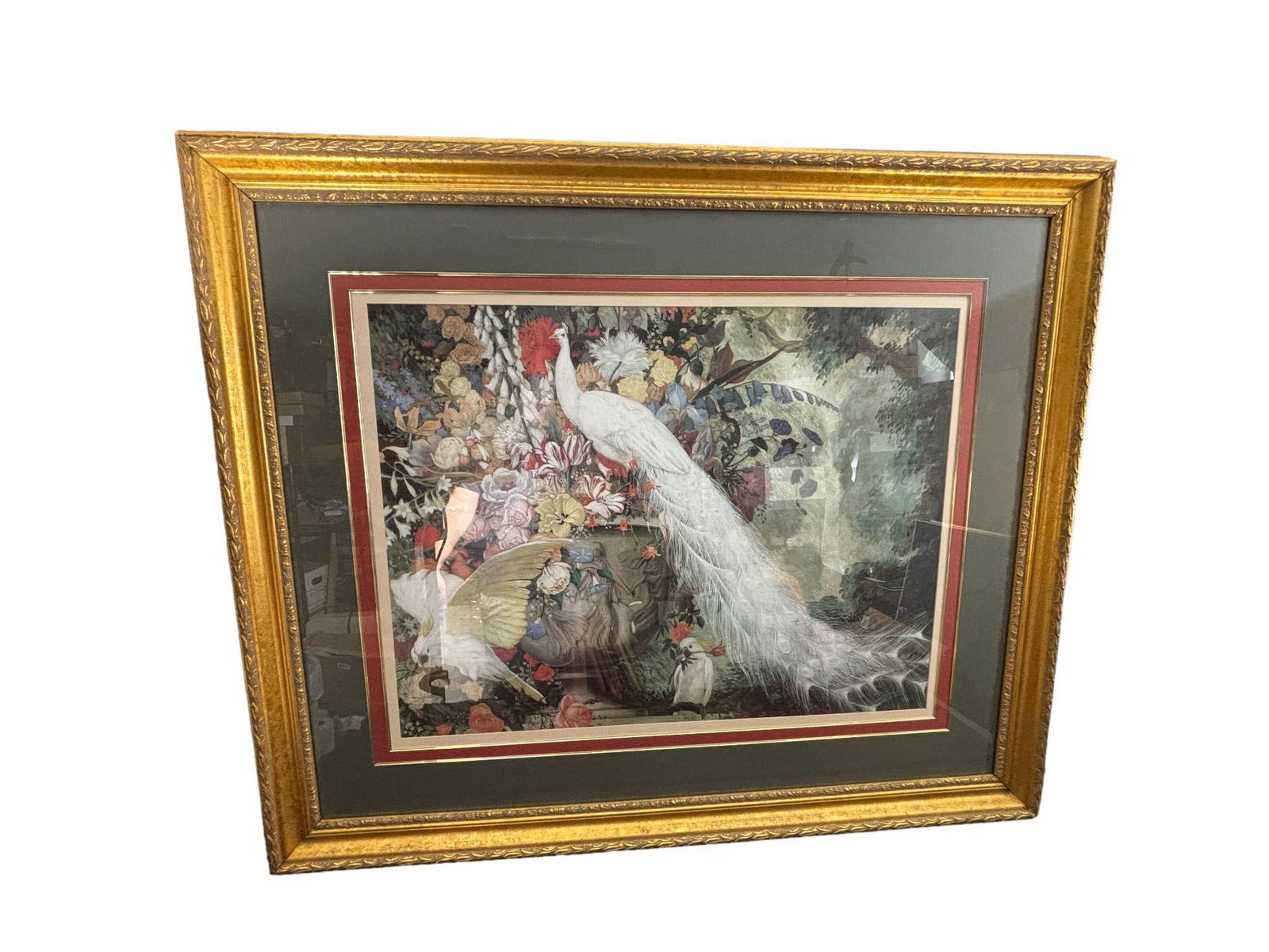 Jessie Arms Botke, Framed Print of White Peacock: 55.75" x 45.75", In-house shipping is available. Pickup is Friday, August 9th from 11 am to 7 pm at our offices in Carroll, OH 43112 or we will provide in-house shipping for this item. Once packed up