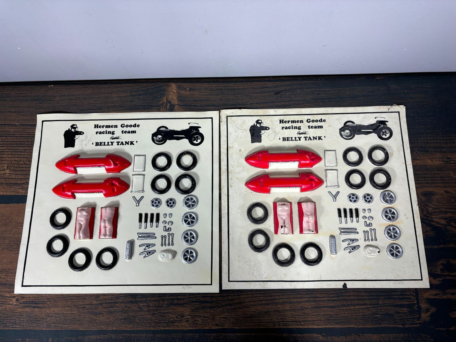 Vintage Pair of Limited-Edition Herman Goode Racing Team Belly Tank Racer Model Kits: Vintage Molded Plastic Cut Out Kit. In-house shipping is available. Pickup is Friday, August 9th from 11 am to 7 pm at our offices in Carroll, OH 43112 or we will provide in-house shipping for this it