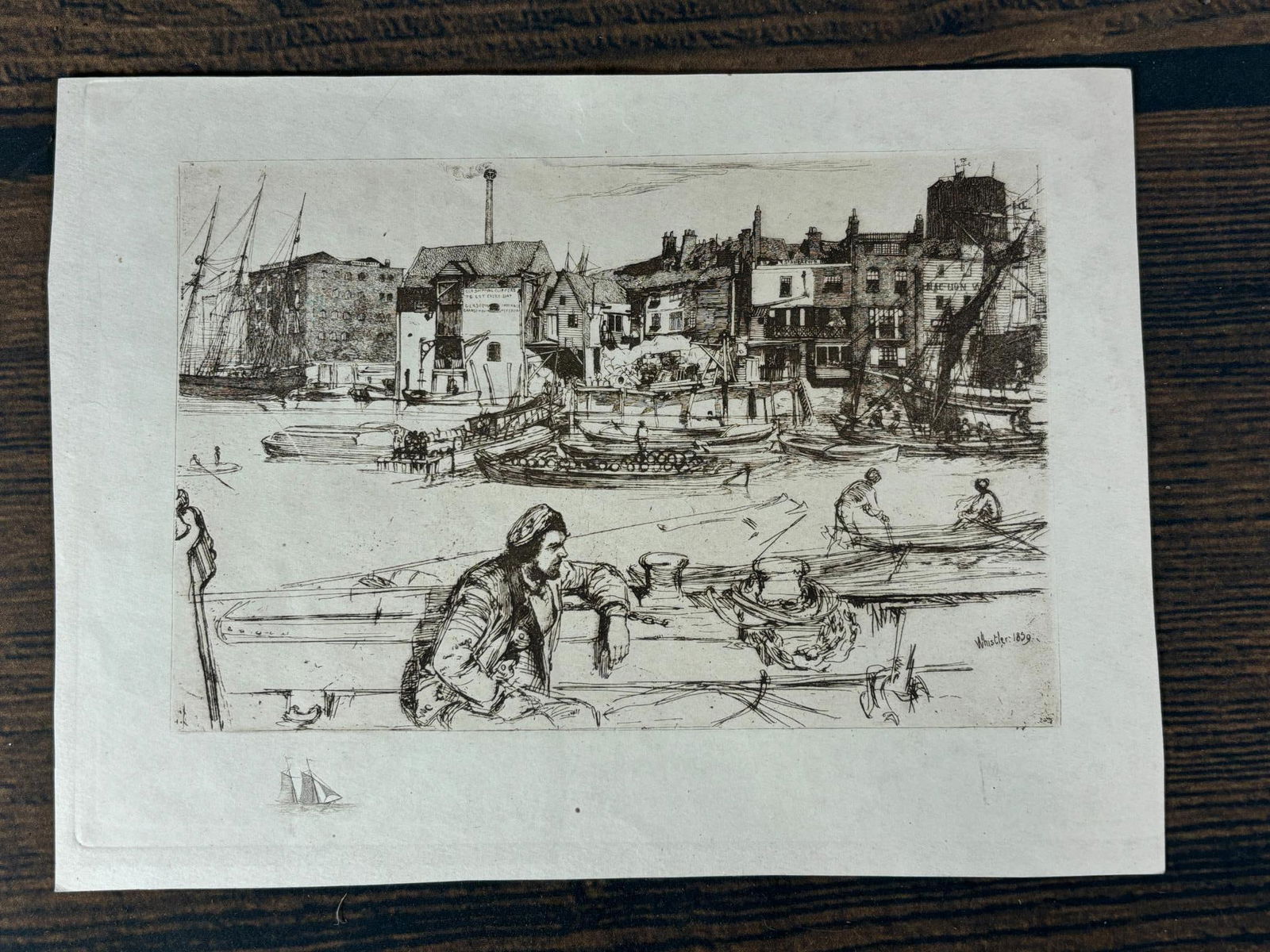 James Abbott McNeill Whistler Etching on paper, "Black Lion Wharf" from The Thames Set: Etched in 1859. First printed in 1871. 9" x 12" Total Size of Paper. In-house shipping is available. Pickup is Friday, August 9th from 11 am to 7 pm at our offices in Carroll, OH 43112 or we will prov