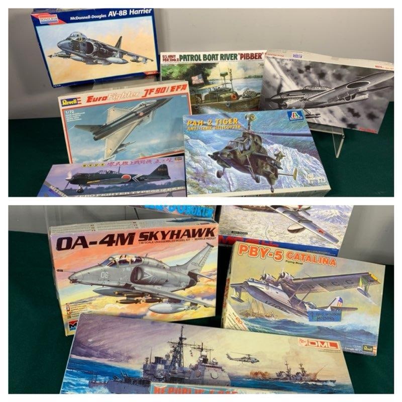 Large Group of Warbird Airplanes and a Naval Ship Plastic Model Kits: Consignor says open box models are complete unless noted on the box. In-house shipping is available. Pickup is Friday, August 9th from 11 am to 7 pm at our offices in Carroll, OH 43112 or we will prov