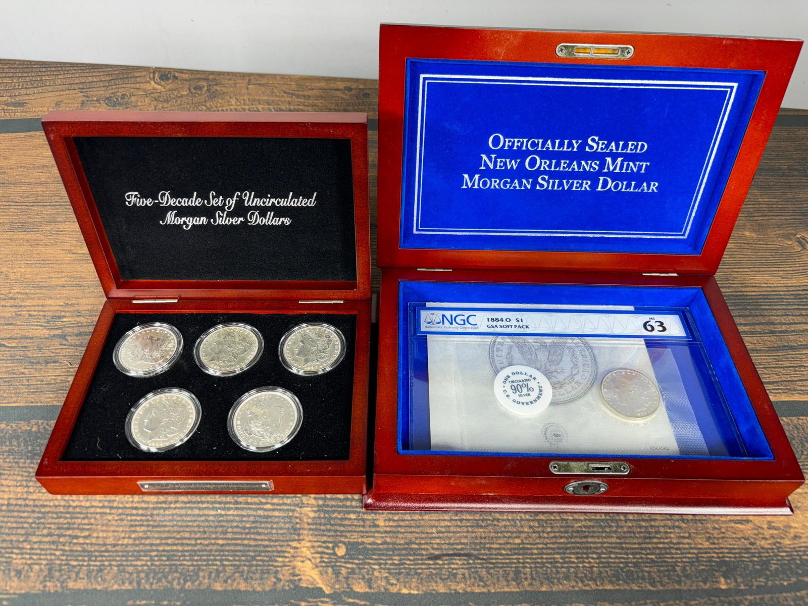 6 Silver Dollar Coins Morgan and New Orleans Mint Signed: In-house shipping is available. Pickup is Friday, August 9th from 11 am to 7 pm at our offices in Carroll, OH 43112 or we will provide in-house shipping for this item. Once packed up we will send you 