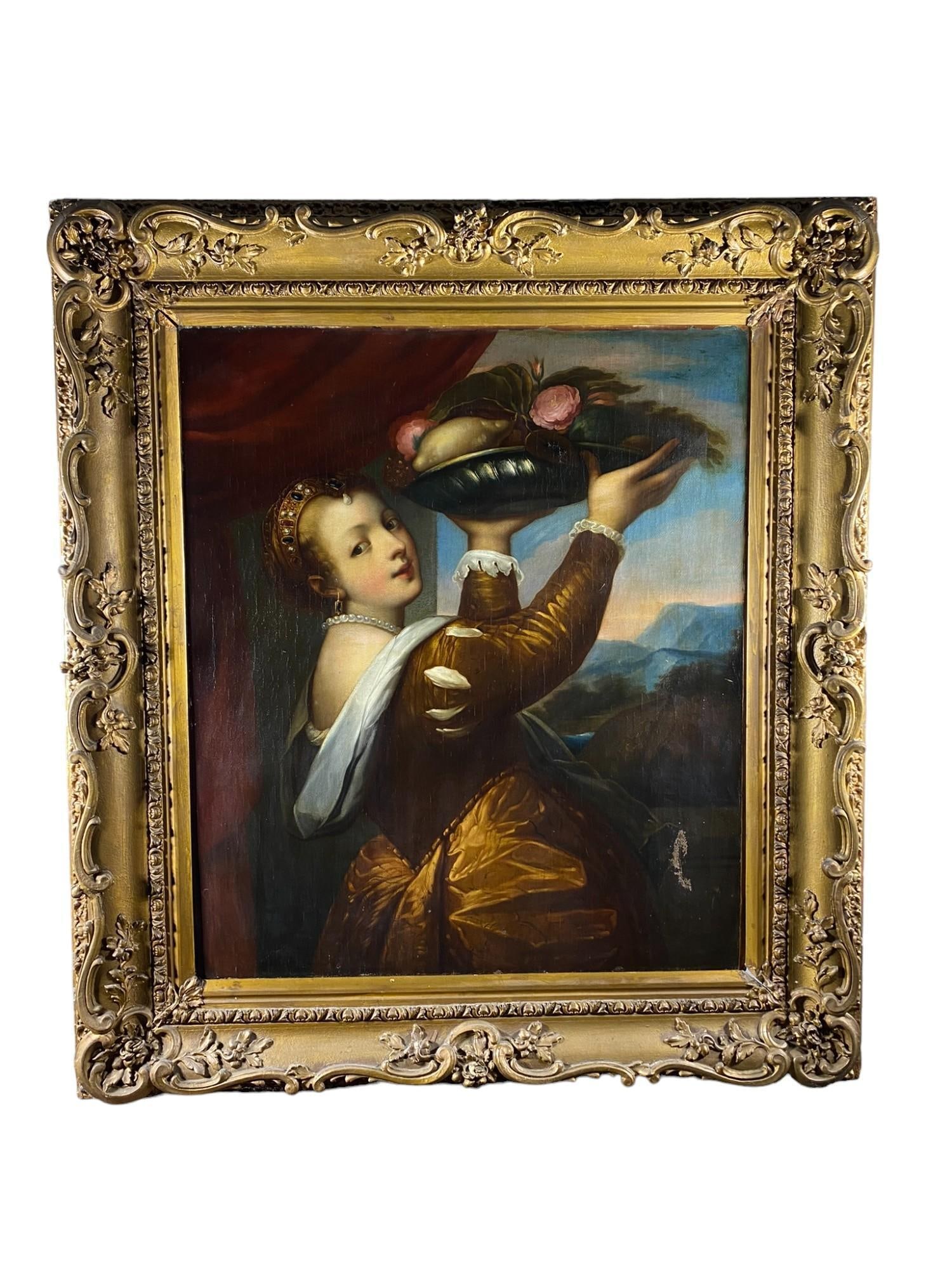 Girl With Fruit Basket, Oil on Canvas, After Tiziano Vecellio (1485-1576) (1 of 20)