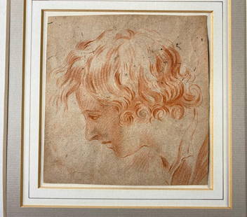 Head of a Young Apostle, red chalk on paper, school of Raphael 17th c.: Head of a Young Apostle, red chalk on paper, school of Raphael. Tipped at corners. On laid paper. Drawing is 5.75" x 6". Part two of a single-owner Lancaster, Ohio collection. We sold the first part o