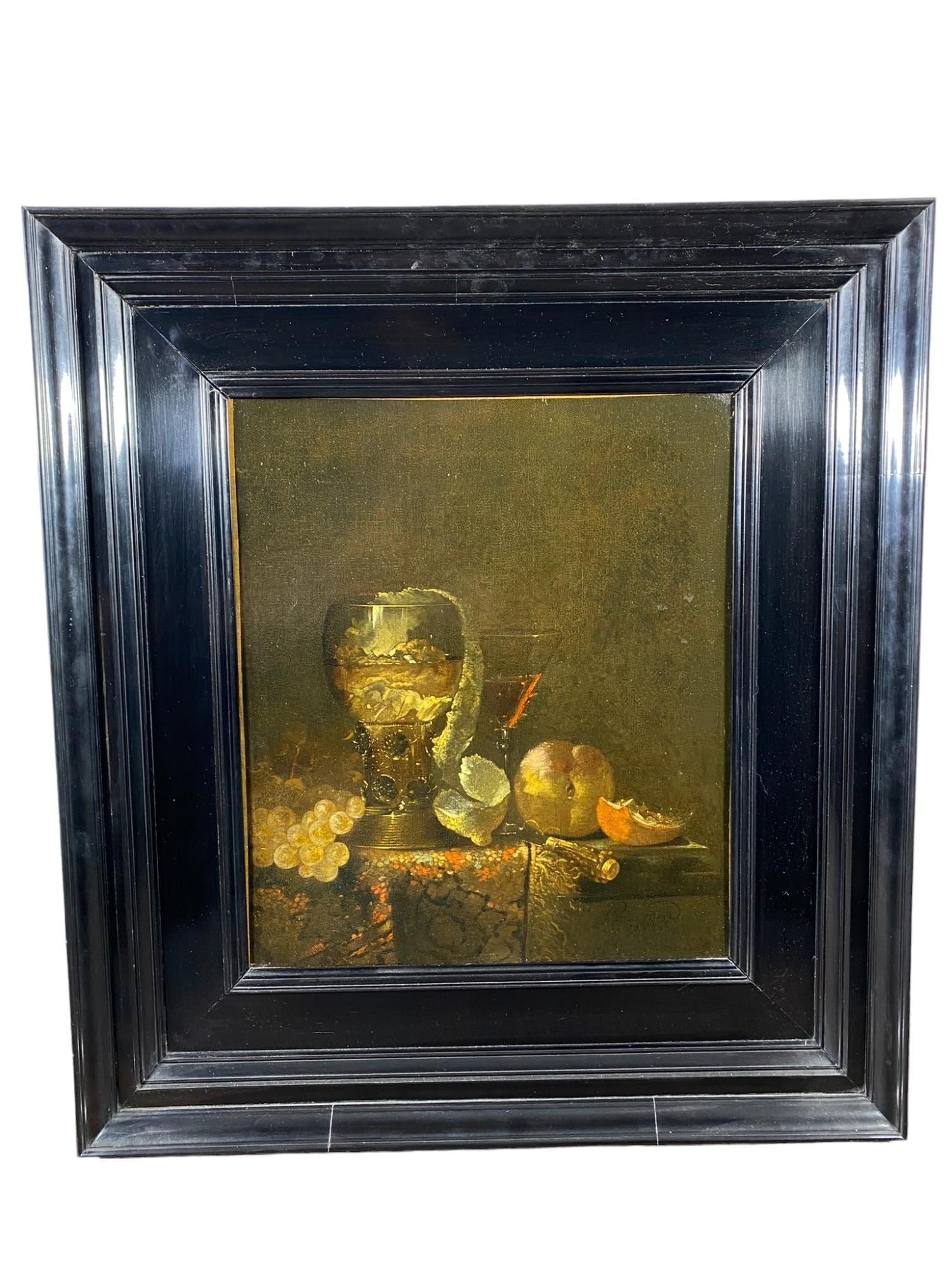 Still Life with Goblet, Glass of wine & Fruit, Oil on Canvas, Barend van der Meer (1619-1702): Still Life with Goblet, Glass of wine & Fruit, Oil on Canvas attributed to Barend van der Meer (1619-1702). Relined. Signed and dated 16?6. Signature is not legible. Framed size: 23 7/8" x 26.25". Sig