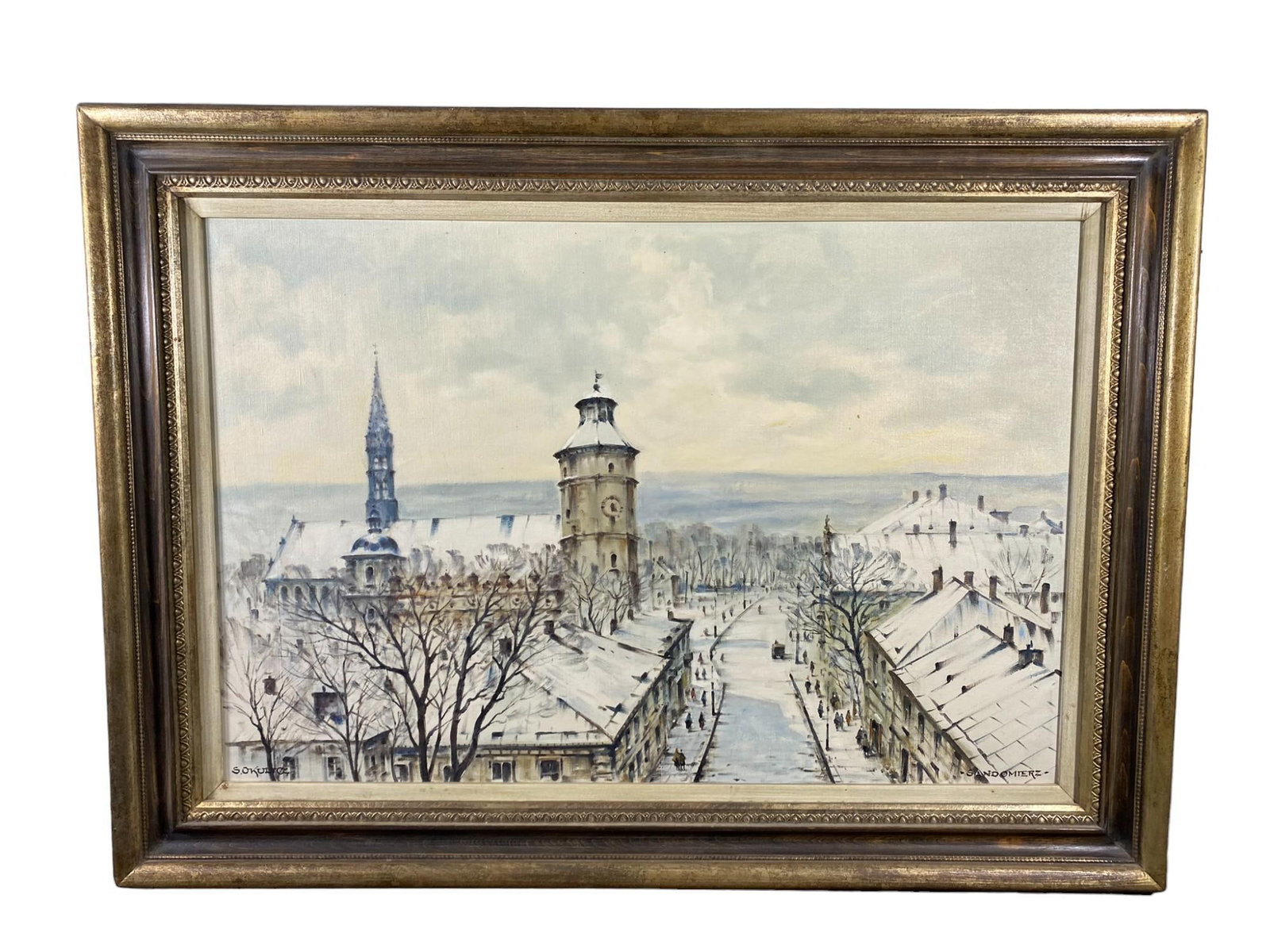 Winter European Town Scene, Oil on Canvas, Stanislaw Okulicz (1909-?) (1 of 10)