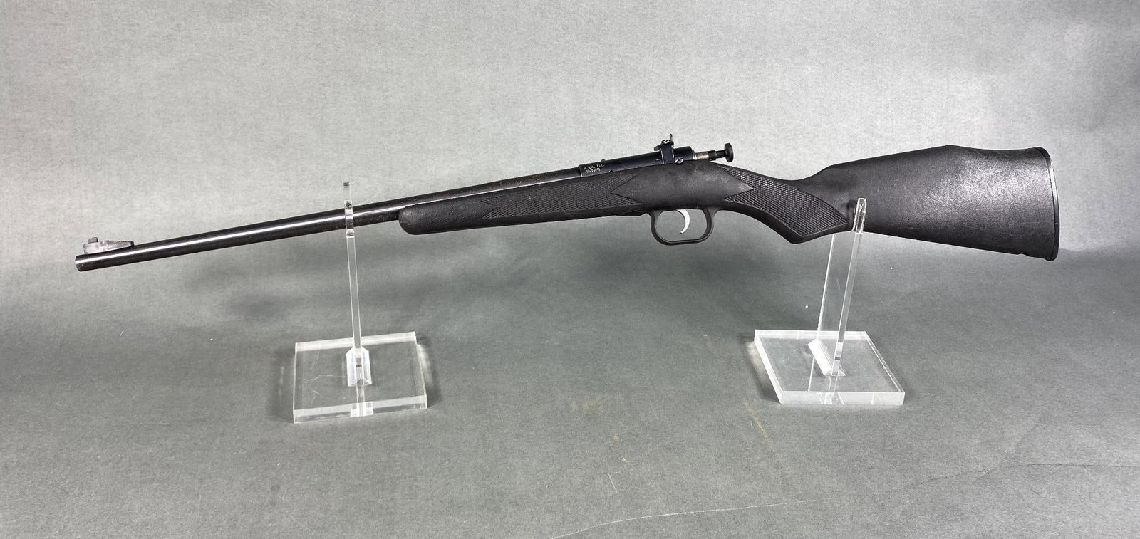 # KSA LLC Crickett 22 LR Cal Youth or Survival Rifle 16" bbl: MFG/IMPORTER: KSA LLC MODEL: Crickett SERIAL: 455473 CALIBER/GAUGE: 22 LR CONDITION: Action good, bore good. SIZE: 16" bbl. In house shipping available. This is a modern firearm - unless you have an F