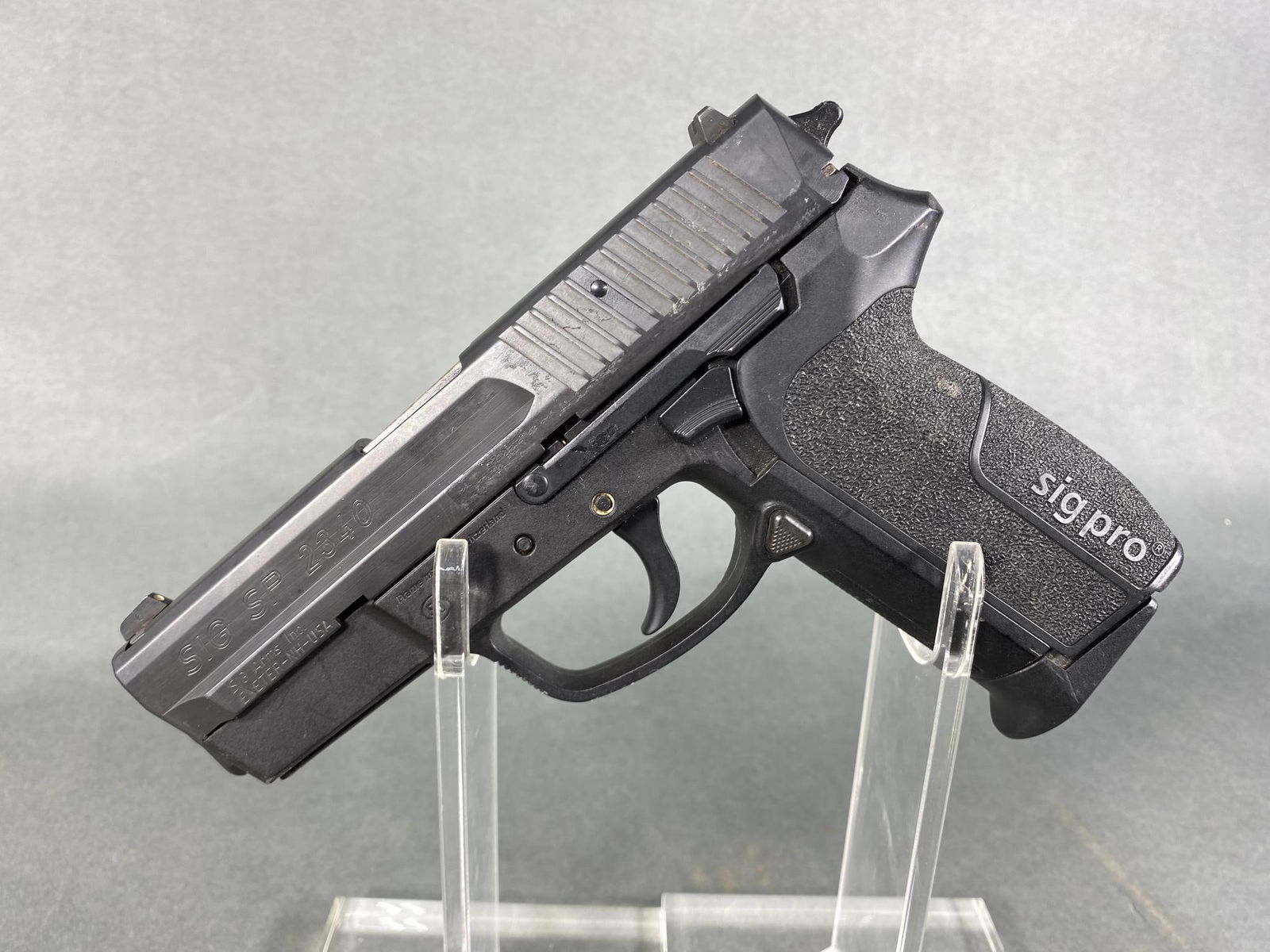 # Sig Sauer SP2340 Pistol 40 Smith & Wesson w/Mag: MFG/IMPORTER: Sig Sauer/Sig Arms Inc. MODEL: SP2340 SERIAL: SP0010973 CALIBER/GAUGE: 40 Smith & Wesson CONDITION: Action good, bore good. SIZE: 4" bbl. In house shipping available. This is a modern fi