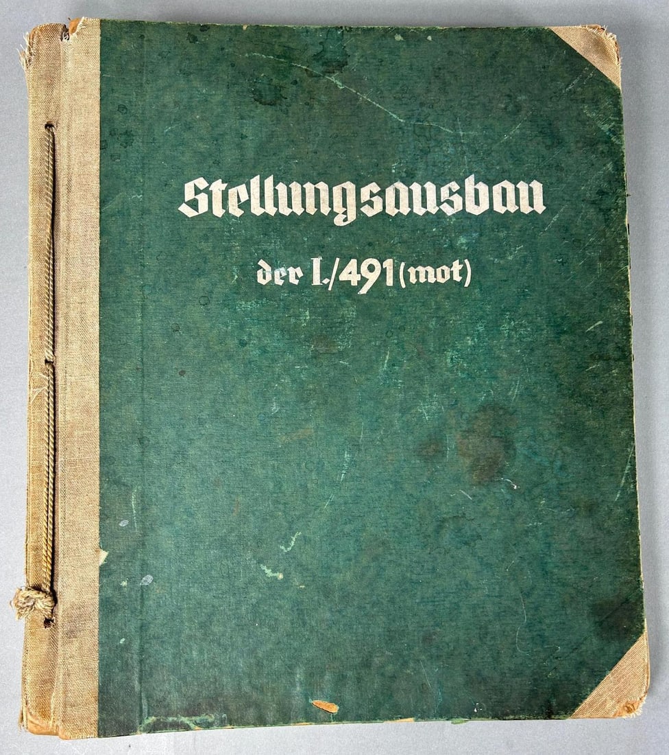 WWII Nazi German Luftwaffe Large Format Photograph Album Anti Aircraft Flak Unit Near Berlin: World War Two Nazi German large format photograph album 40.8cm x 34.1cm (16.06" x 13.44") with 55 large captioned photographs 24cm x 16.7cm (9.44" x 6.6") of Luftwaffe Air Defense unit Stellungsausban