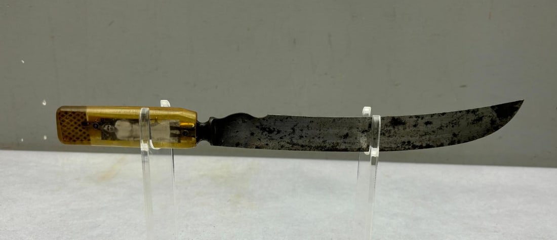 WWII U.S. Theater Made Fighting Knife With Wife's photo - Northampton Cutlery Co. Blade: World War Two United States theater made fighting knife with a plexiglass grip most likely made from airplane plexiglass. The Overall length is 14" with a 9.5"" blade. The knife was fashioned using a 