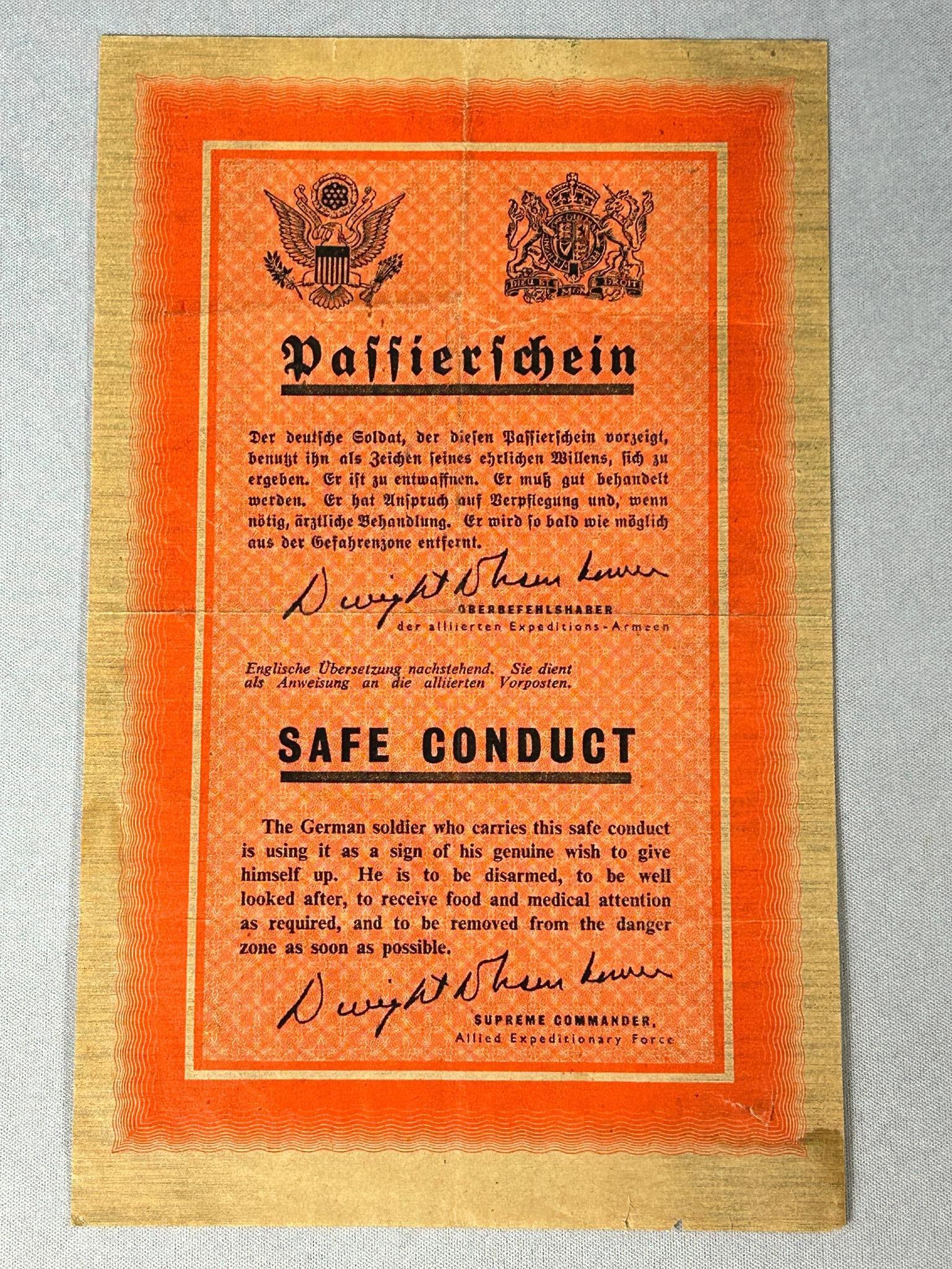 Wwii U.s. Safe Conduct Surrender Leaflet Dropped On German Troops Auction