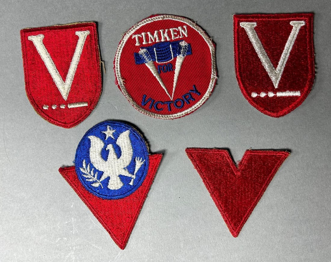 Wwii U.s. Homefront V For Victory Patch Lot Including Timken Co. Auction