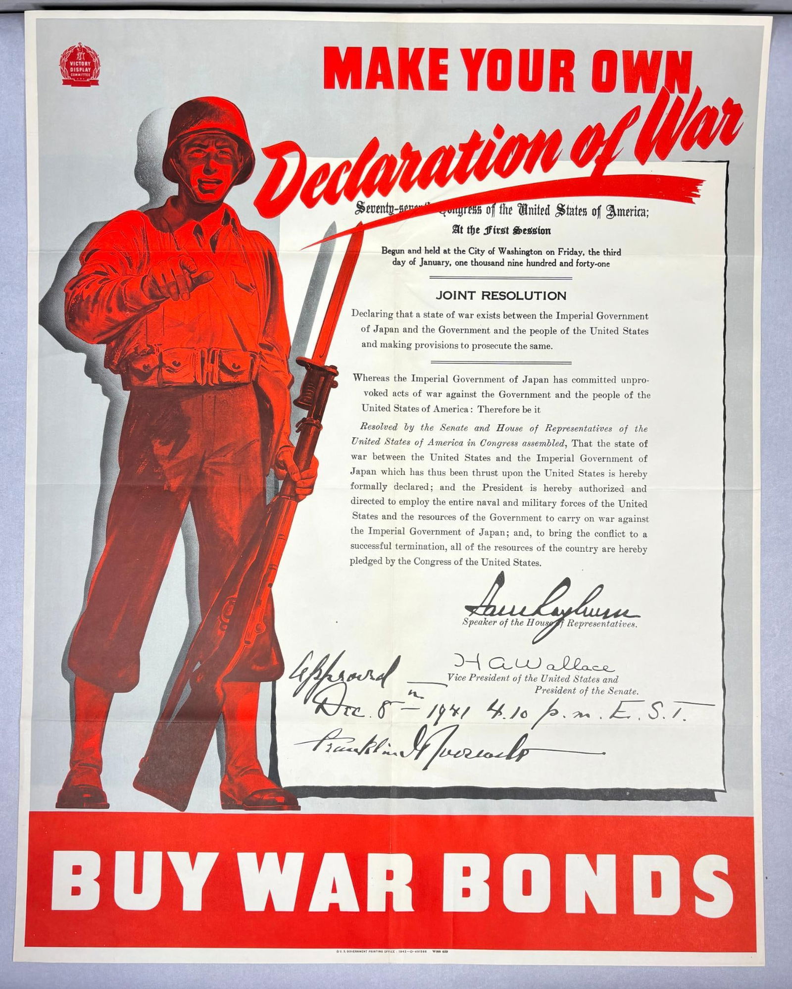 Wwii 1942 War Bonds Poster "make Your Own Declaration Of War" Auction