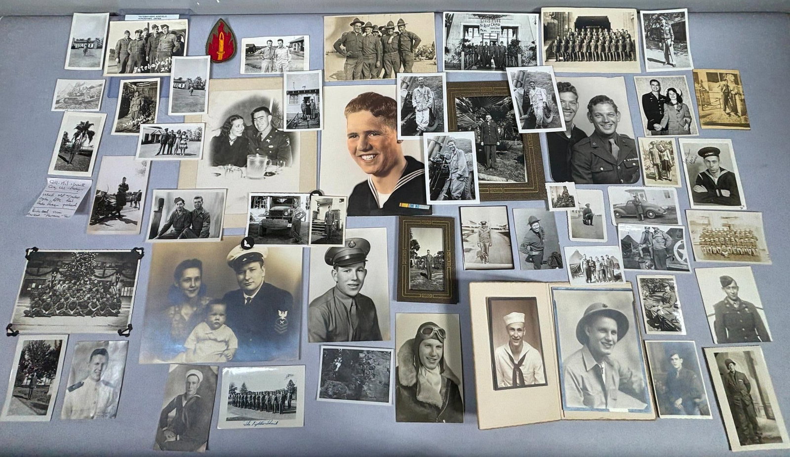WWII U.S. Army Navy Marine Photograph Lot: World War Two United States Army, Navy, and USMC photograph lot (50 photos) including large format photographs. These are original WWII photographs, not reprints. Many of these images are identified a