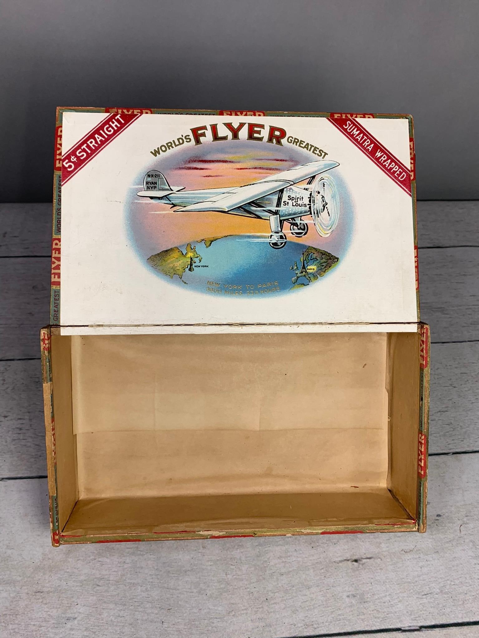 World's Greatest Flyer Spirit of St. Louis Lindbergh Cigar box: Nice clean graphics celebrating the flight of Charles Lindbergh. In house shipping is available. Pickup is Tuesday, Oct. 29 from Noon to 7 pm at our offices in Carroll, OH 43112 or we will provide in-