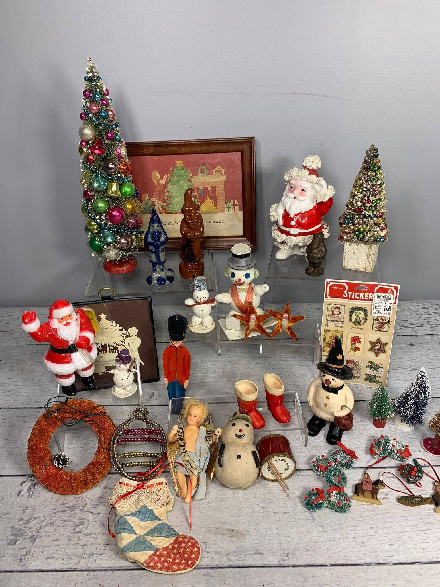 Group Of Vintage Christmas Decorations Including Folk Art Items Auction