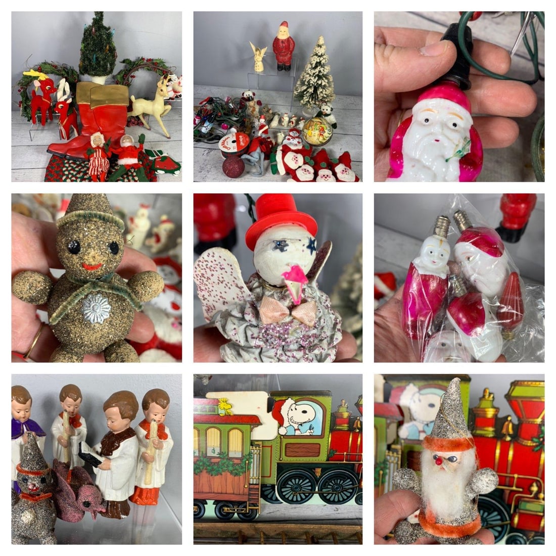 Group of Vintage Christmas Decorations: Santa String Lights, Lighted Tree, Glitter Santa Ornaments (1 of 20)