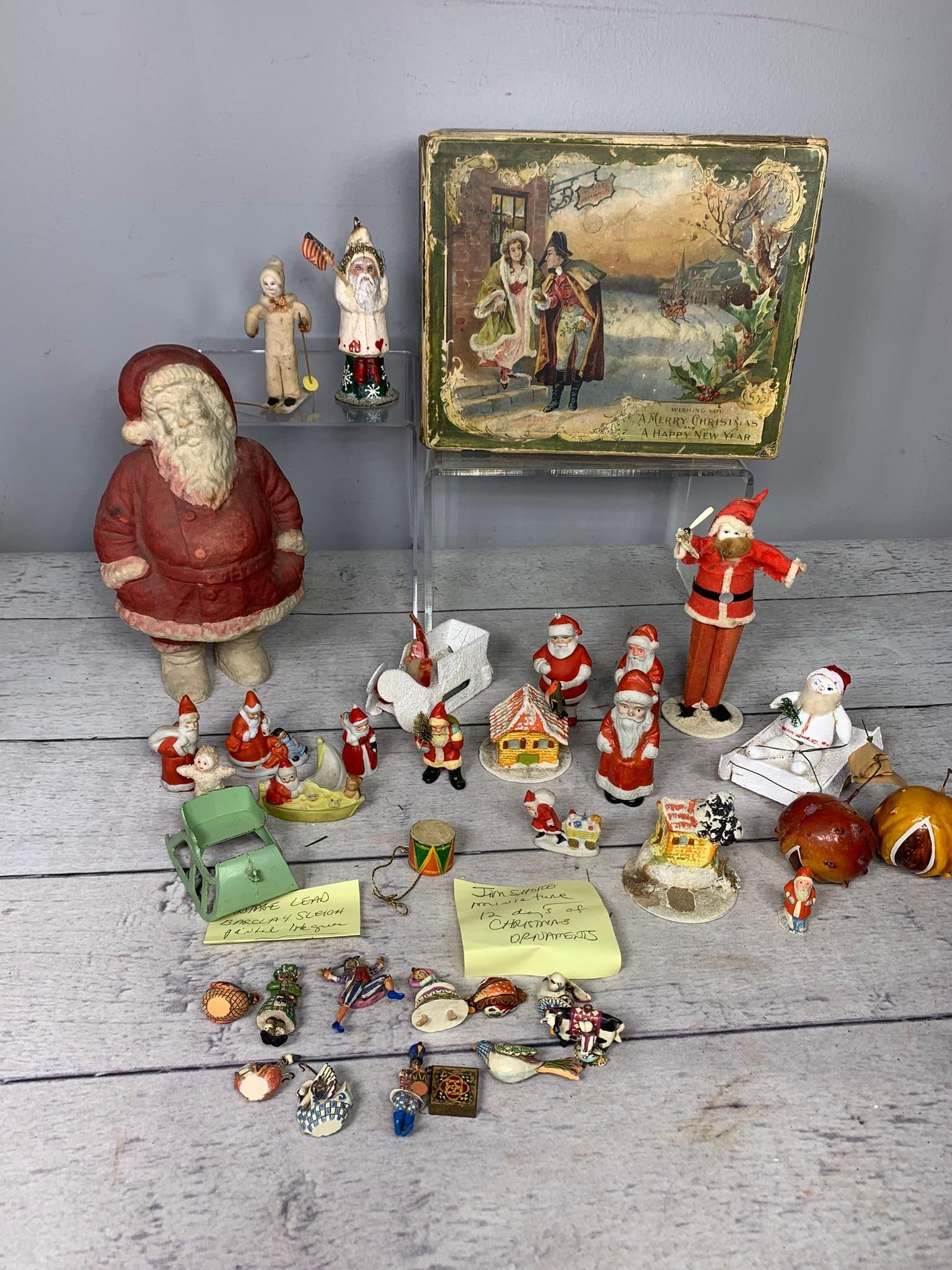 Vintage Christmas Items: Lead Barclay Sleigh, Jim Shore Miniature Ornaments, Pulp Santa, Germany (1 of 20)