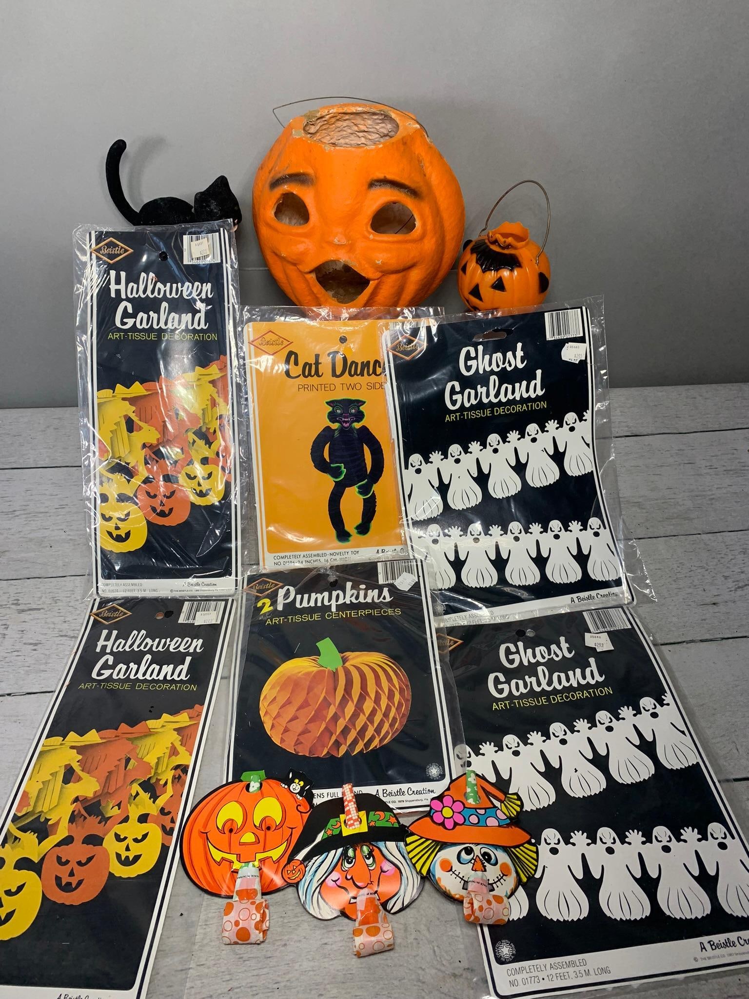 Halloween Tissue Garland and Decorations, Paper Mache Jack-O-Lantern, & Black Cat (1 of 16)