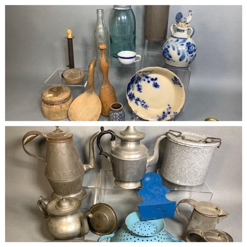 Antique Wood Kitchen Tools, Flow Blue Plate, Jars, Pewter, Graniteware and More (1 of 20)