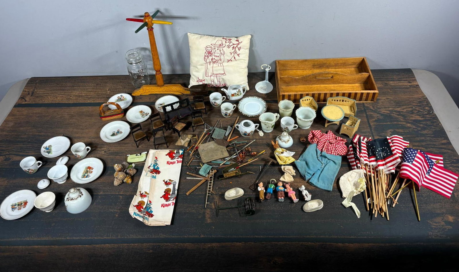 Vintage Miniature Children's Tea Sets, Furniture, Plastic Our Gang Figures, Flags and More (1 of 20)