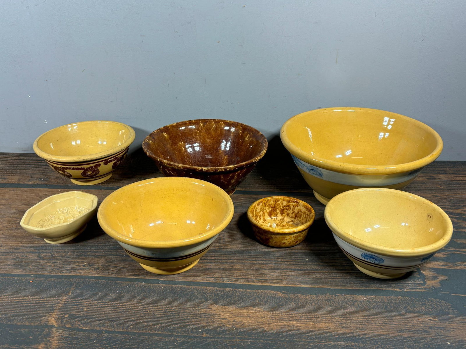 Antique Yellow-Ware Mixing Bowls and Brown/Yellow Splatter Ware Bowls (1 of 9)