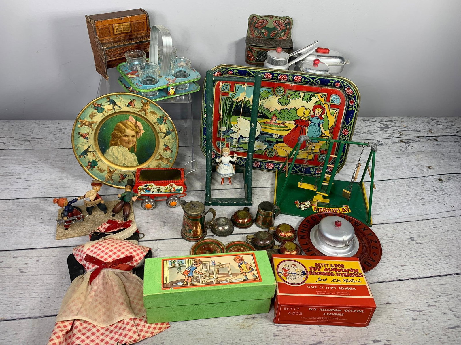 Antique Children's Kitchen Items, Cookie Cutters, Swing Toys, Doll, Plates, Trays and More (1 of 15)