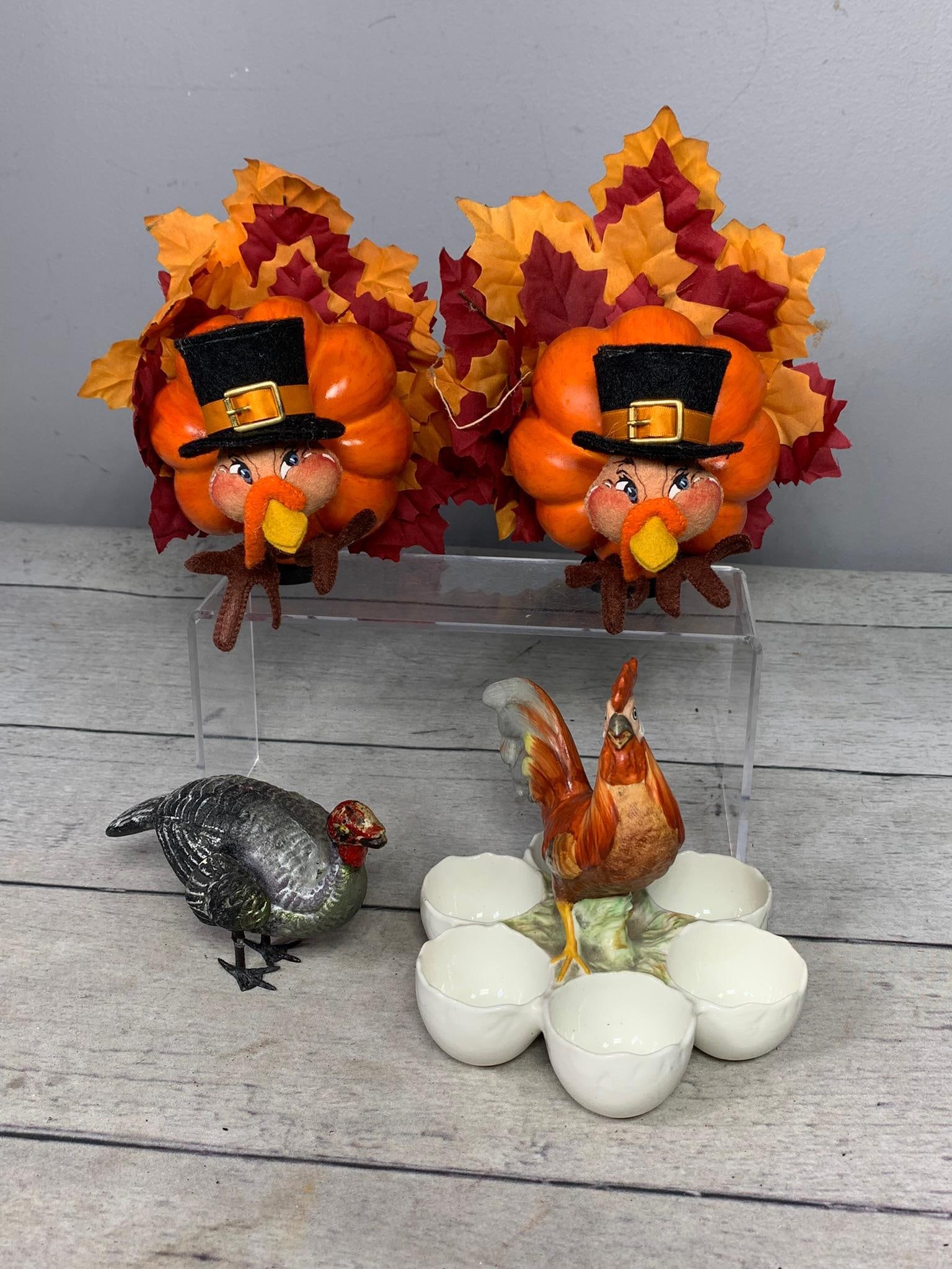 Antique Bavaria Rooster Figure Egg Holder, Annalee Turkey Dolls, and Japan Turkey (1 of 8)