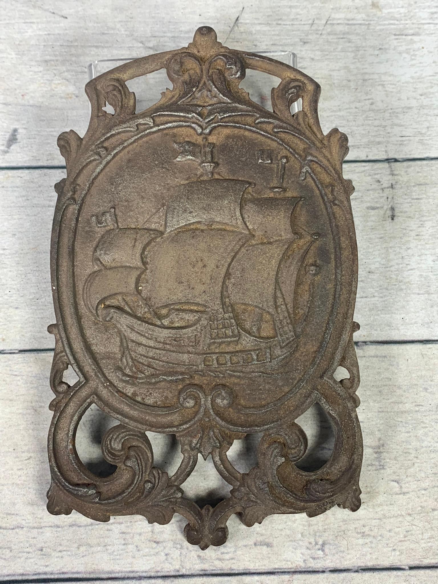 Antique Cast Iron Plaque With Ship Decoration (1 of 6)