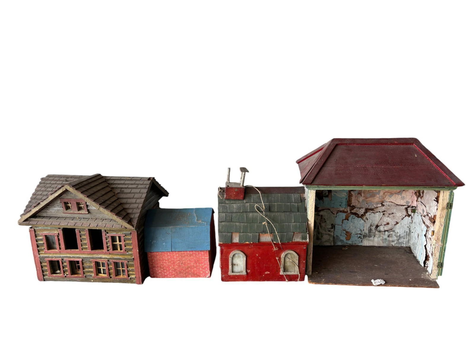 Antique Late 19th/Early 20th Century Folk Art Dollhouse Model Log Cabin, Shed, Schoolhouse and House (1 of 20)