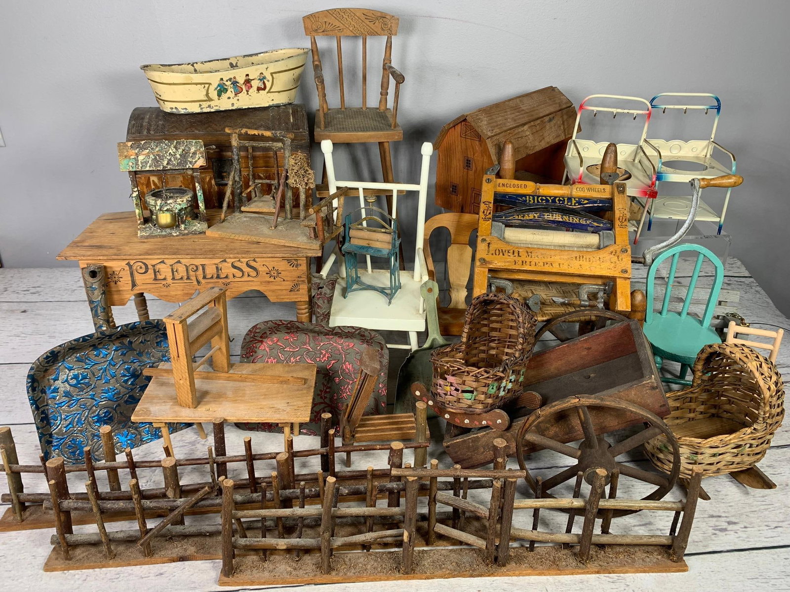 Antique and Vintage Dollhouse Miniatures Including Furniture, Wagon Wheel, Bathtub, and More (1 of 18)