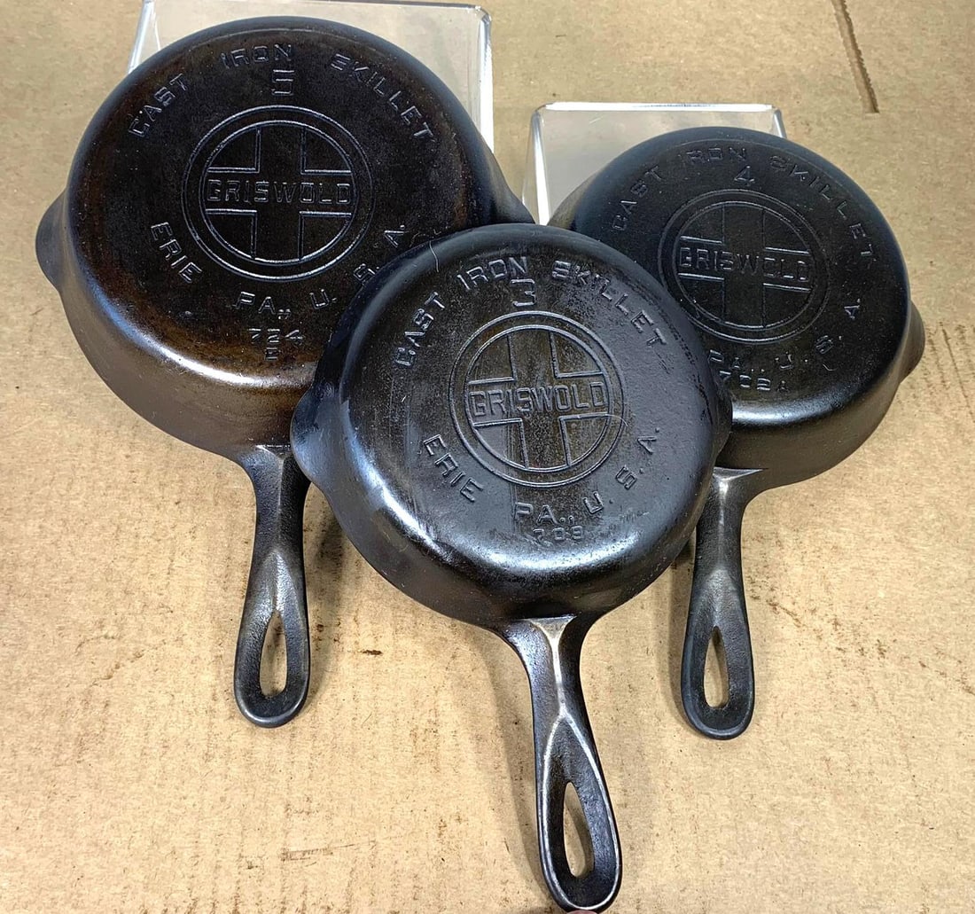 Antique Griswold No. 3, No. 4, and No. 5 Cast Iron Skillets (1 of 10)