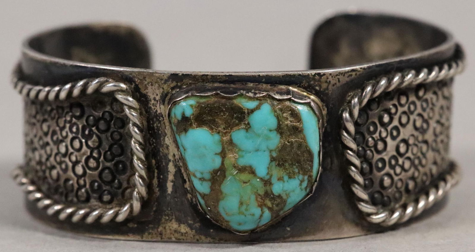 Unusual Native American Sterling Silver Turquoise Bracelet (1 of 5)