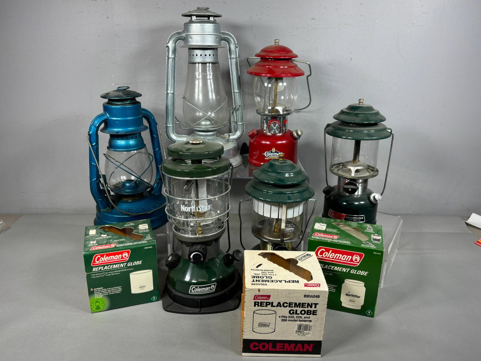 Group Lot of Nicer Vintage Lanterns Inc. Coleman Plus Accessories: In-house shipping is available. Open pickup is Thursday, Nov. 21 from 10 am to 7 pm at our offices in Carroll, OH 43112 or we will provide in-house shipping for this item. We charge $5/lot if you want