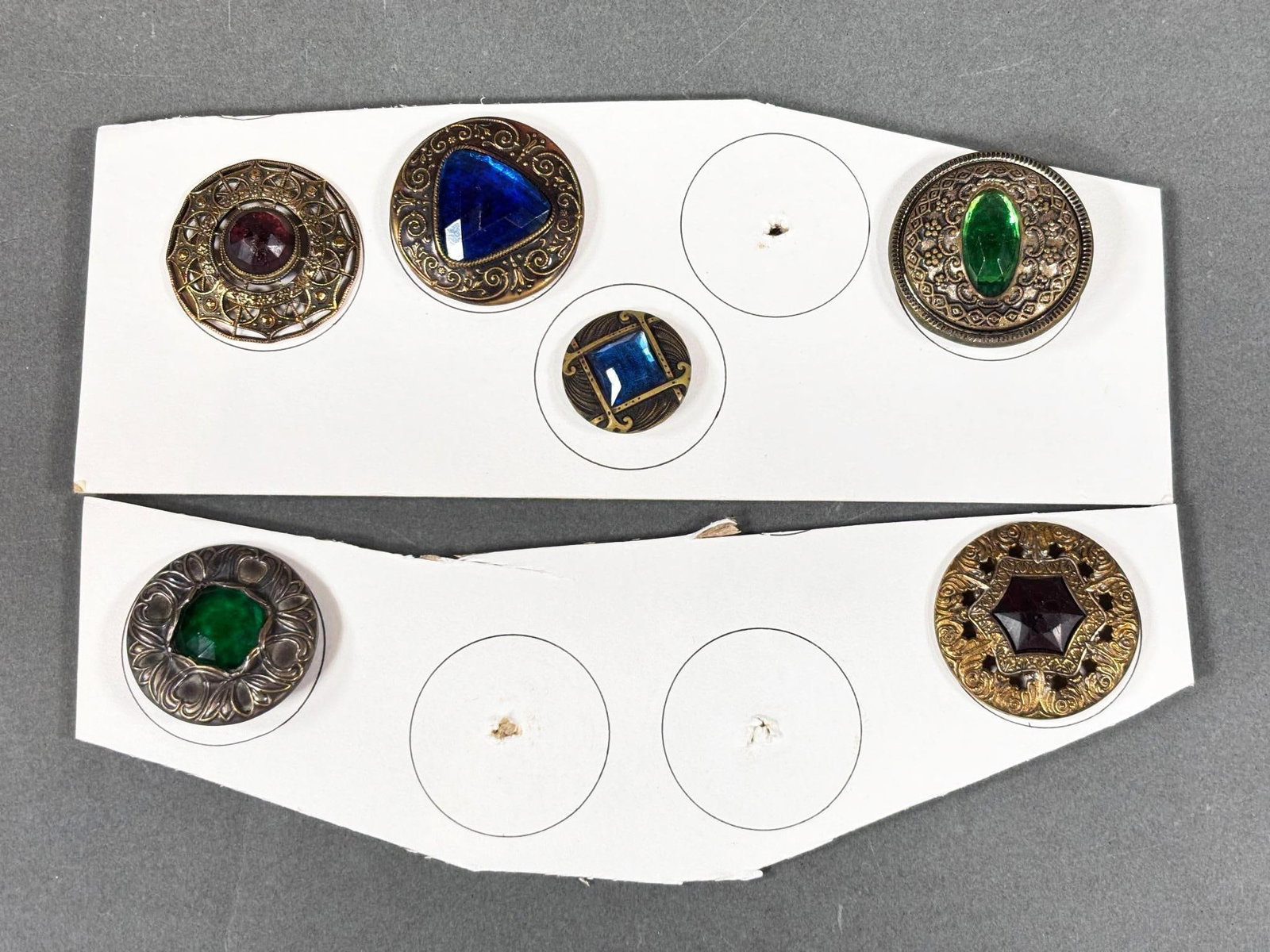 Group of 6 vintage Metal Buttons with Colored Glass Insets Gay 90s Jeweled (1 of 20)