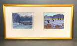 Gordon Mortensen (b. 1938) Diptych Reduction Woodcut Print, Sunset and Snowy Meadow. 1984